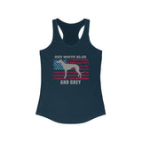 Red White Blue And Grey American Flag Greyhound Women's Racerback Tank - Grey Lives Matter Shop