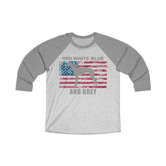 Red White Blue And Grey American Greyhound Baseball T-Shirt (Unisex) with Grey Lettering - Grey Lives Matter Shop