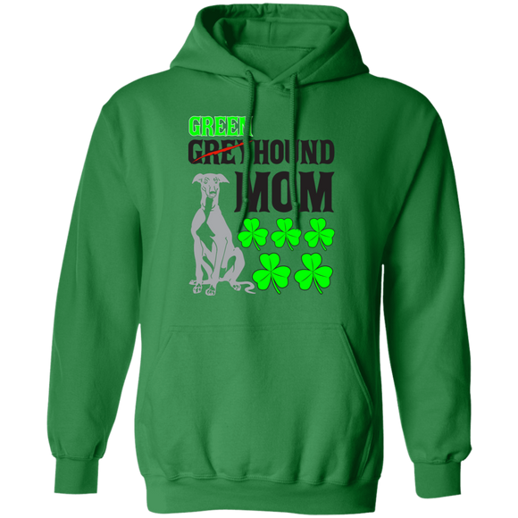 Green Greyhound Mom Pullover Hoodie 8 oz. St. Patricks Day Special - BLKTXT - Grey Lives Matter Shop