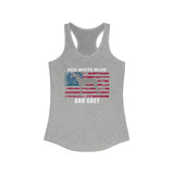 Red White Blue And Grey American Flag Greyhound Women's Racerback Tank with Grey Lettering - Grey Lives Matter Shop