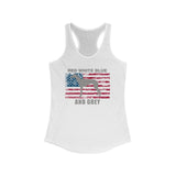 Red White Blue And Grey American Flag Greyhound Women's Racerback Tank - Grey Lives Matter Shop