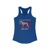 Red White Blue And Grey American Flag Greyhound Women's Racerback Tank - Grey Lives Matter Shop