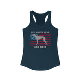 Red White Blue And Grey American Flag Greyhound Women's Racerback Tank - Grey Lives Matter Shop