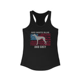 Red White Blue And Grey American Flag Greyhound Women's Racerback Tank - Grey Lives Matter Shop