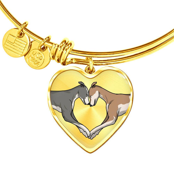 Luxury Greyhound Love Heart Pendant Bangle Bracelet with Engraving Option - Grey Lives Matter Shop